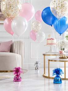 1pc Metallic Foil Balloon Weight, Shiny Fringe Tassel Balloon Holder With Ribbon Attachment, Reusable Tabletop Balloon Anchor For Birthday, Wedding, Baby Shower, Graduation, Anniversary And Party Decorations - A - View 2