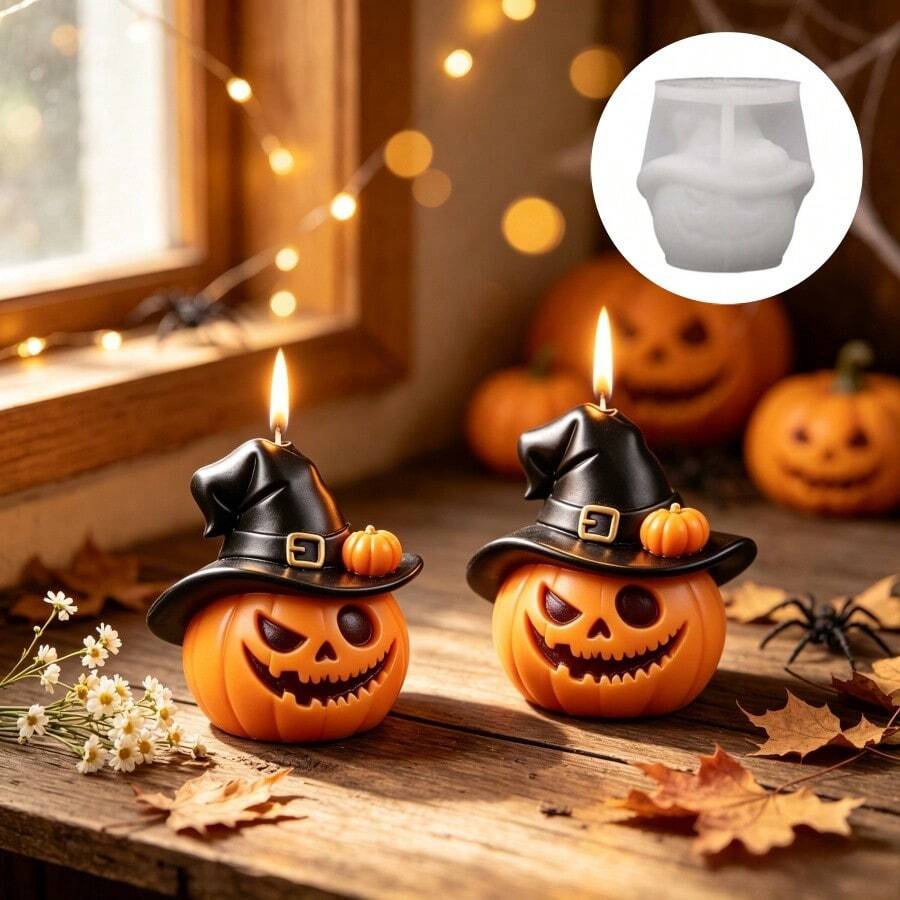 SILIKE LUFEI 1pc Halloween Evil Hat Pumpkin Ghost Figurine Silicone Mold For Resin, Plaster, Candle, Aromatherapy Products, Home Decor Display - Evil Pumpkin Mold - View 1