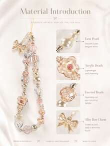 1pc Milk Tea Crystal Flower Phone Lanyard, Embossed Heart Mini Mushroom Wrist Strap - Multicolor - View 6
