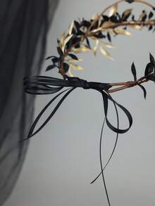 1 buah Bando Tengkorak Gagak Gaya Gothic Gelap Hitam & Emas, Ornamen Dahi Penyihir Peri Halloween, Mahkota Rambut Pita Pesta Cosplay - Hitam dan emas - View 5