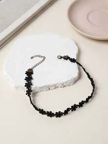 1 pieza Collar de cadena floral negro para mujer - Negro - Ver 3