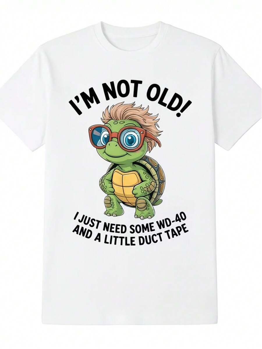 Turtle Print Tee With A Funny Anti-Aging Slogan. Unisex, Comfortable Crew Neck Design, Excellent Gift For Christmas, Halloween, And Birthday Parties. - 白色 - 查看 1