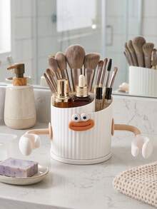 Cute Cartoon 360° Rotating Makeup Brush Holder, Multi-Grid Divided Storage Cup,It Organizes Makeup Brushes, Combs And Makeup Sponge. Non-Slip Rotating Base Keeps Items Easy To Reach, Perfect For Vanity Table And Bathroom Counter Storage. - Multicolor - View 9