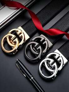 1pc Men's Luxury Automatic Buckle Lychee Texture Design Leather Belt, Fashion Business Casual Waist Belt, Jeans Outfit, Adjustable Men's Formal Gift | Premium Crocodile Embossed Leather Belt, Automatic Buckle, Fashionable Durable, Comfortable Daily Commute Work Party Belt | Automatic Buckle, Adjustable, Business Casual, Men's Gift - Multicolor - View 3