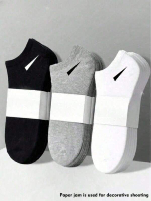 20 Pairs Unisex Sports Socks, White/Black/Grey Short Socks, Comfortable Ankle Socks With Diagonal Stripe Pattern, Moisture-Wicking, Breathable, Classic Versatile Solid Color Minimalist Fashion Socks, Couple Boat Socks, Suitable For Daily Casual Wear 1/5/10/15/20/30 Pairs