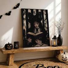 1 Stück Leinwand Wandkunst, gerahmte Wanddekoration, Dark Academia Gothic Lolita Mädchen beim Lesen Leinwandgemälde Vintage Ölgemälde, atmosphärisches schwarzes Rosen-Kerzen-gestreifter Hintergrund ungerahmtes Poster, ästhetischer dekorativer Wanddruck, geeignet für moderne Heimdekoration, Raumdekoration, Wohnheimdekoration, Schlafzimmerdekoration, Wohnzimmerdekoration, Badezimmerdekoration, Küchendekoration - Lesendes Mädchen - Übersicht 7