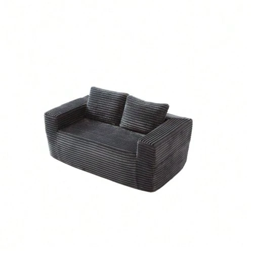 Deep 2-Seater Sofa Without Frame, No Assembly Required, Made Of Foam, Upholstered In Soft Corduroy, Modern Sofa For Small Space Apartment, Bedroom, Office (Grey) - 灰色 - 查看 1