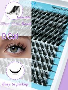 Colash 144片 DIY 分段式簇裝假睫毛，C/D 捲度，DIY 睫毛接長，適合初學者，8/10/12/14/16mm，0.07C/D 捲度，適用於旅行、日常佩戴（適合初學者）、婚禮、約會、派對、假期及其他場合，完美禮物選擇。特點為自然長睫毛造型且具戲劇效果，易於使用且方便，黑色草莓睫毛，活力女孩睫毛，誇張眼妝效果假睫毛 - 查看 12