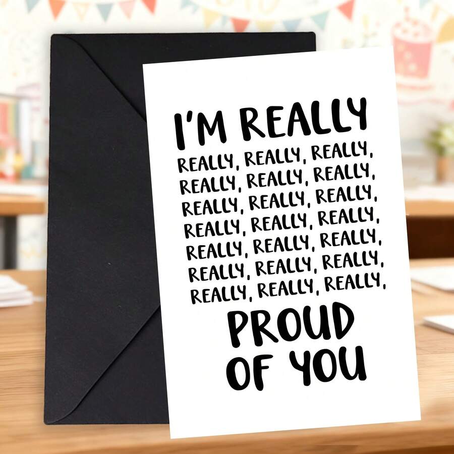 1/3 Sets I'm Truly Proud Of You" Greeting Card With Envelope, Featuring A Fun Repetitive Text Design, Suitable For Celebrating Achievements, Birthdays, Promotions, Encouragement, And All Occasions - A - View 1