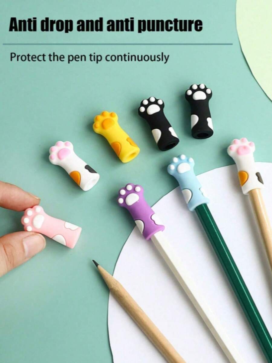 10pcs Cute Cat Paw Shaped Pencil Caps/Cartoon Pencil Holders, Silicone Pencil Protectors, Suitable For Elementary Students, Boys And Girls Back To School Season (Random Color And Style)