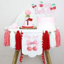 1個櫻桃主題生日錐形帽，1歲生日派對帽，首個生日帽，手工生日帽，毛球生日帽，波希米亞風生日派對帽，派對拍照道具 - 多款式 - 查看 11