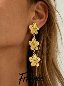 Frminee 1 Pair Summer Vintage Floral Fashion 18K Gold Stainless Steel Earrings, Bohemian Style, Suitable For Daily Wear And Vacation, Women's Fashion Western Jewelry, Holiday Gift - Five-petaled Flower - View 2