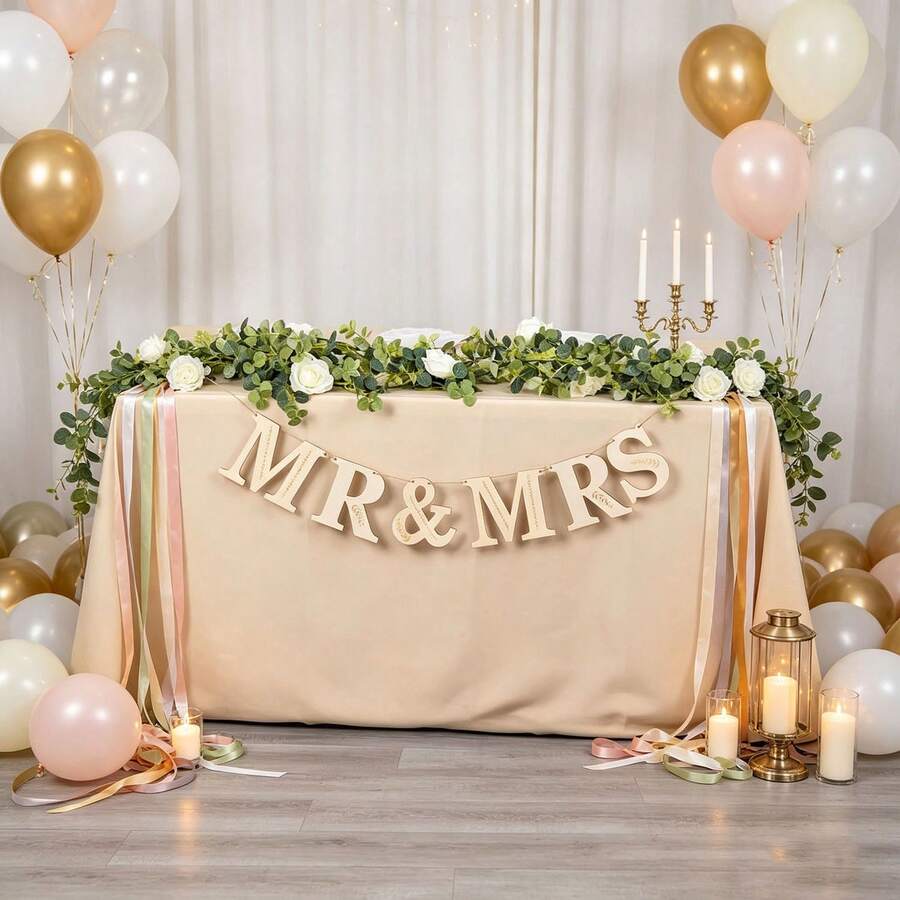 1 Set Of Wedding Pendants For Mr. And Mrs., Mr. And Mrs. Logos, Wooden Letters, And Signatures Of Mr. And Ms. Decorated With Wedding Banners For A Wedding Anniversary Wedding Party - Multiple Styles - View 1