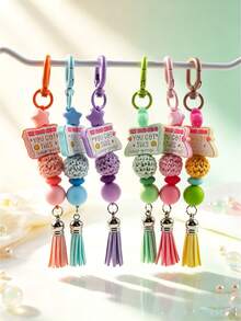Macaron Inspirational Beaded Keychain, Handmade Woven Beads Tassel Bag Charm, Positive Slogan Backpack Pendant, Graduation Gift - 2829 - View 1