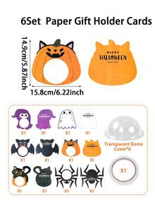 6 Sets Halloween Candy Cards With Transparent Dome Windows, Black Cat Spider Bat Ghost Skeleton Pumpkin, DIY Candy Cards, Halloween Trick Or Treat, Halloween Birthday Gifts, Classroom Craft Activities, Halloween Party Supplies And Decorations - Multicolor - View 6