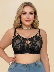 mimilemon Plus Size Women's Black Lace Sheer Push-Up Bra - Breathable Comfortable Hollow-Out Design Full Support - Black - View 10