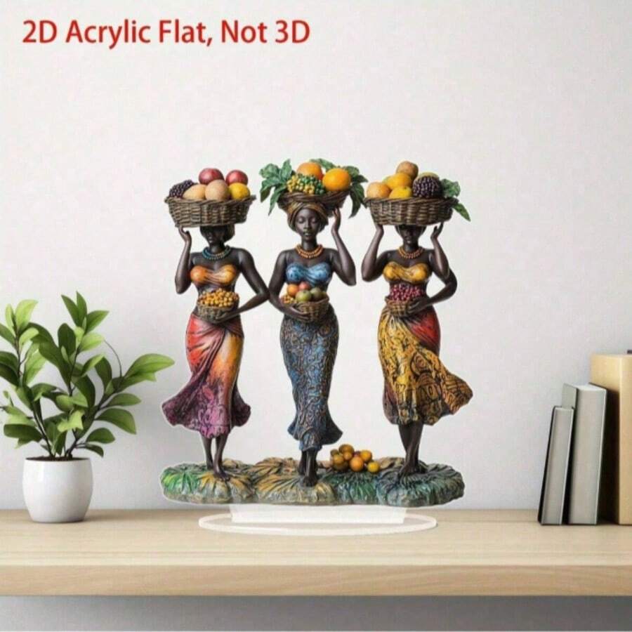 1pc 2D Acrylic Bohemian Style African Woman & Fruit Desktop Ornament, Rich & Vibrant Colors, Symbolizing Abundance & Strength; Suitable For Home, Office, Cafe Display, African Style Home Decor - A - View 1