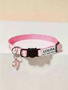 Customized Pet Collar With Gold Foil Moon And Stars Pattern Anti-Choking Buckle With Bell And Pendant Engraved Reflective Personalized Cat Collar For Small Dogs - Pink - View 8