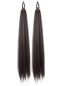 2Pcs 28 Inch Long Straight Synthetic Braided Ponytail Wig With Elastic Band For Women Daily Wear - Multicolor - View 16