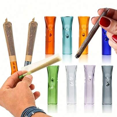 1/2/3Pcs Reusable Glass Cigarette Filter Tips, Glass Smoking Mouthpiece Holder For Tobacco Herb Rolling Papers, Random Color Gift For Dad