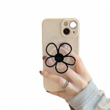 1 buah Casing Ponsel Minimalis Niche Transparan Hitam Motif Bunga Epoxy dengan Stand Kreatif, Stiker Belakang Universal yang Dapat Ditarik, Stand Bunga Berputar 360°, Universal - Hitam - View 3