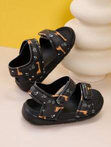 1 Pasang Sandal Kasual Serbaguna Ringan untuk Anak Laki-laki, Cocok untuk Musim Semi/Panas, Dilengkapi Perekat Velcro, Mudah Dipakai/Dilepas, Desain Jerapah Lucu, untuk Perlindungan Kaki di Dalam/Luar Ruangan/Pantai - Hitam - View 4