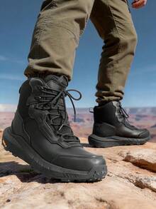 Men's HydroRange Tactical Boots - Lightweight Waterproof Leather Combat Footwear With Enhanced Cushioning, Arch Support, And Anti-Slip Technology - 黑色 - 查看 3