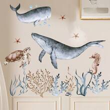 Grande adesivo decorativo da parete stile acquerello con balena e tartaruga marina, animali sottomarini, per intera parete - 30*90 cm 4 pezzi - Visualizzare 1