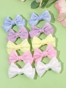 10pcs Macaron Color Pearl-Finish Tulle Hair Bow Clips,Purple Blue White Yellow Pink Hair Clips,Super Fairy,Teens Girls Hair Accessories For Daily - Multicolor - View 7