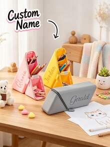 Personalized Pencil Case, Customized Name Stationery Bag, Customized Name Pencil Bag, Washable Upright Silicone Pencil Bag, Jelly Pencil Bag, Silicone Zipper Bag, Back To School Gift - Multicolor - View 4