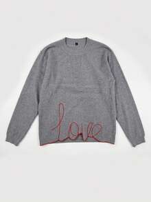 Sweater Leher Bulat Bordir Huruf Musim Gugur/Dingin Wanita Terbaru, Pakaian Kasual Serbaguna untuk Sehari-hari di Musim Gugur - Grey - View 4