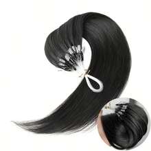 Straight Micro Loop Human Hair Extensions Fishing Line Fushion Hair Micro Links Human Hair Extensions Custom Micro Loop - Natural Black - View 4