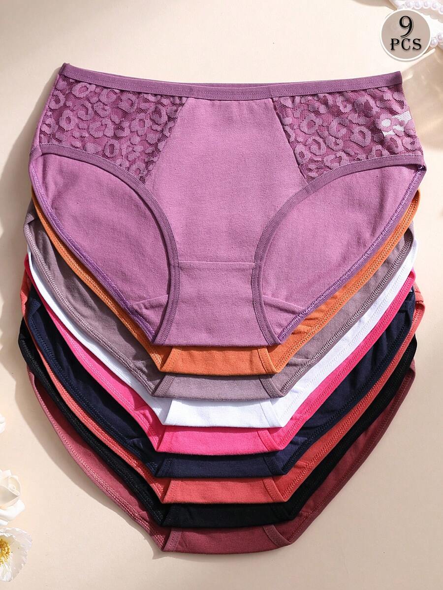 9件組女款性感蕾絲拼接內褲 素色棉質三角褲 無縫舒適運動內褲