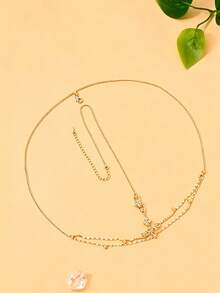 1pc New Double Layer Forehead Chain, Niche Design, Vintage Bohemian Style Bridal Headpiece, Vacation Vibe Versatile Hair Accessory - Gold - View 2