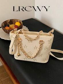 Damen-Quadrat-Handtasche mit modischem Muster, elegant und sanft, Umhängetasche geeignet für Einkaufen, Pendeln, Urlaub, Beige - Beige - Übersicht 3