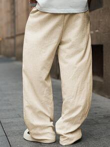 [直筒長褲]春夏新款男士休閒長褲，薄款寬鬆直筒長褲，休閒時尚運動長褲，梭織條紋長褲 - 卡其色 - 查看 3