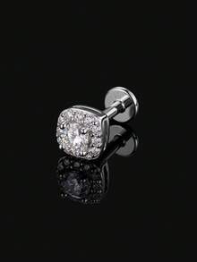 1Pc 0.1CT D Color Moissanite 925 Sterling Silver Flat Back Stud Earrings Hypoallergenic Multi Shape Cartilage Piercing Jewelry For Daily Wedding Brida - Silver - View 6