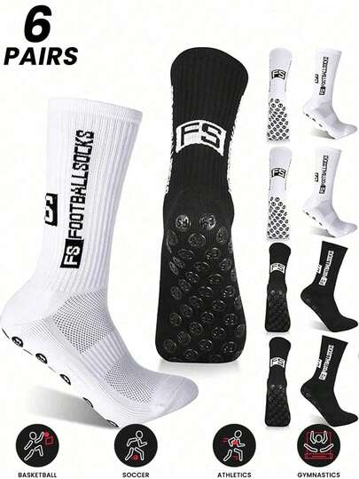 1/3/6/10 Pairs New Latex Coated Football/Soccer Sports Socks, Thickened Terry Crossed Design, Non-Slip Mid-Calf Socks Unisex