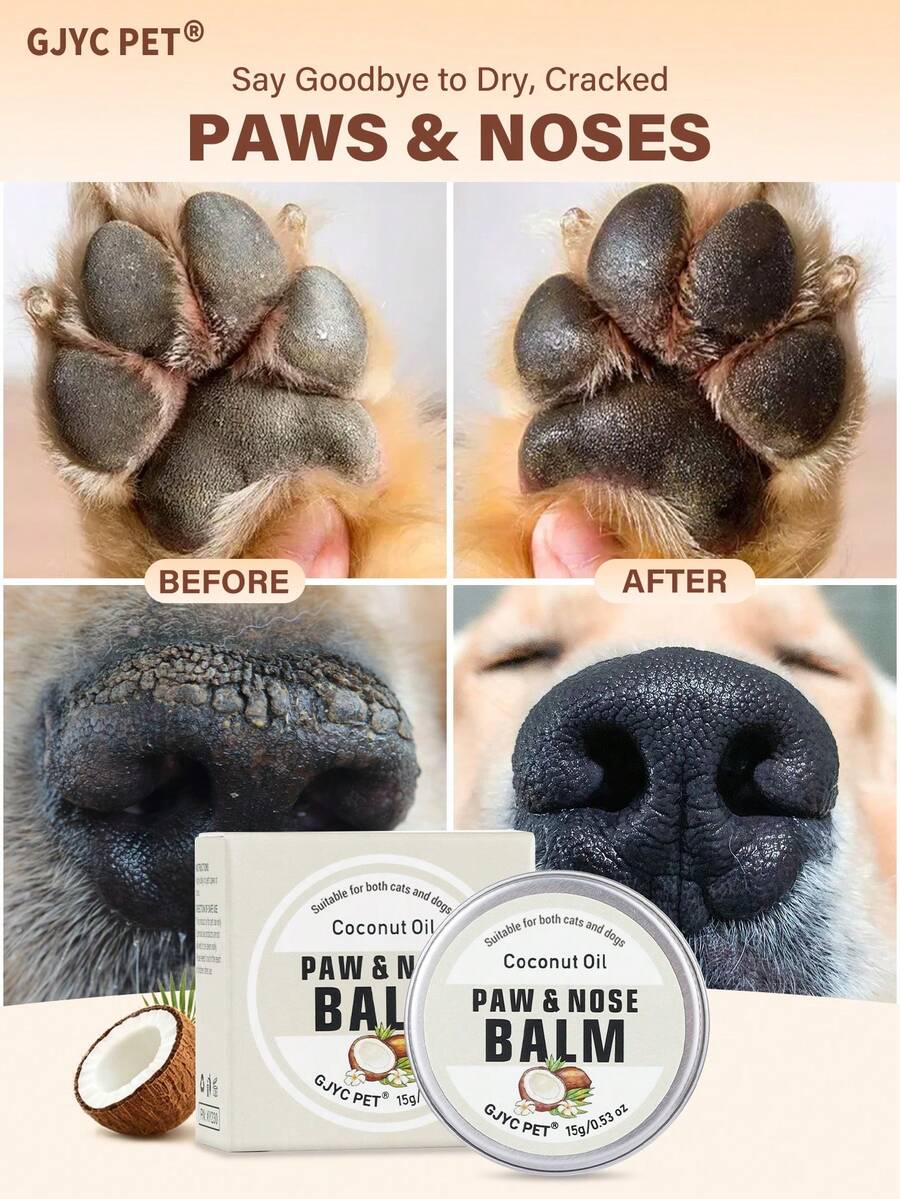 GJYC PET 2合1狗狗爪掌與鼻子護理膏,含椰子油-保濕霜與爪蠟,適用於乾燥龜裂的爪墊與鼻子,寒冷與炎熱天氣的爪部保護,適合鬥牛犬鼻子護理 (0.53 Oz/15 G) - 白色 - 查看 1