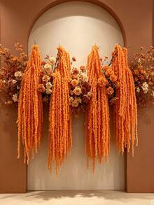 5/3/1pc Orange Artificial Wisteria Pendant, Lover's Tear Pendant Plant, Silk Artificial Amaranth Wedding Pendant, Orange Wedding Flowers, Waterfall Wedding Bouquet, Suitable For Wedding Decoration, Background Decoration, Hotel Decoration, DIY Floral Art, Vase Filler, Wall Decoration, Autumn Decoration, Room Decoration, Home Decoration, Living Room Decoration, Bedroom Decoration, Party Decoration - Orange - View 1