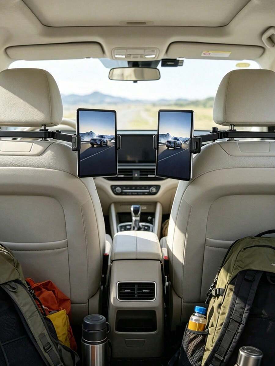 Random Style & Color, 3-In-1 Car Headrest Tablet Holder With Extendable Arm, Backseat Mount, Kid-Friendly Travel Tablet Clamp, Essential Road Trip Accessory For Rear Passengers, Essential For Roads: Car Headrest Tablet Holder, Child-Friendly Travel Clip