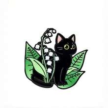 1/5 Cartoon Floral Cat Series Brooch Creative Cute Black Cat Metal Badge Clothing Backpack Pin Accessory Gift - Multicolor - View 8