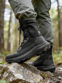 Men's 8-Inch Tactical Military Work Boots - Breathable Leather With Side Zipper, Lightweight For Hiking, Motorcycle, And Combat - 黑色 - 查看 5
