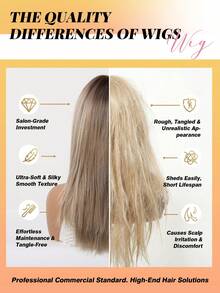 16 Inch Layered Straight Heat Resistant Synthetic Wig Dark Root Caramel Blonde Highlight Wig With Air Bangs, Realistic Hairline Lightweight Daily Date Photo Hair Wig For Women - Multicolor - View 4