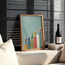 CPWAD 1pc 2D Flat Printed Canvas Decorative Painting, Colorful Stacked Books Staircase Reading Figure Flat Illustration Poster, Artistic Reading Minimalist Color Block Character Wall Art, Suitable For Study, Home Office, Bedroom, Unframed - 1pcs - View 3