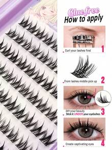 Rikuaild 220pcs C Curl Anime Style Self-Adhesive Cluster False Eyelashes Book, Glue-Free, Large Capacity, Suitable For Beginners, Easy To Carry, Cartoon Natural Single Cluster Eyelashes, DIY Eyelash Extensions, Pre-Glued Cluster Eyelashes - C - View 7