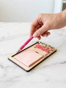 Personalized Custom Wooden Memo Holder With Pen, Desktop Organizer For School/Office/Home, Laser-Engraved Floral Name Sign, Stylish Student Stationery (Gift For Teacher/Student, Perfect For Classroom/Promotion) - Multicolor - View 6