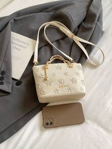 Damen-Quadrat-Handtasche mit modischem Muster, elegant und sanft, Umhängetasche geeignet für Einkaufen, Pendeln, Urlaub, Beige - Beige - Übersicht 8