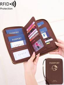 MIYIN RFID 防盜護照夾 拉鍊旅行錢包 可收納 4 本護照，附卡槽、登機證收納袋、腕帶，文件收納夾 - 彩色 - 查看 9