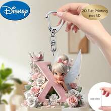 Llavero de bordado de letra de hada de flores Disney 2D plano, 26 patrones de dibujos animados florales 'A-Z', colgante de acrílico con cadena, adecuado para bolsos, llaves y llaves de coche, regalo de accesorios de viaje, diseño de llavero floral lindo, superficie lisa, llavero, llavero decorativo, llavero de dibujos animados, regalo de Navidad, regalo para fans, regalo de vacaciones, decoración del hogar - Multicolor - Ver 27